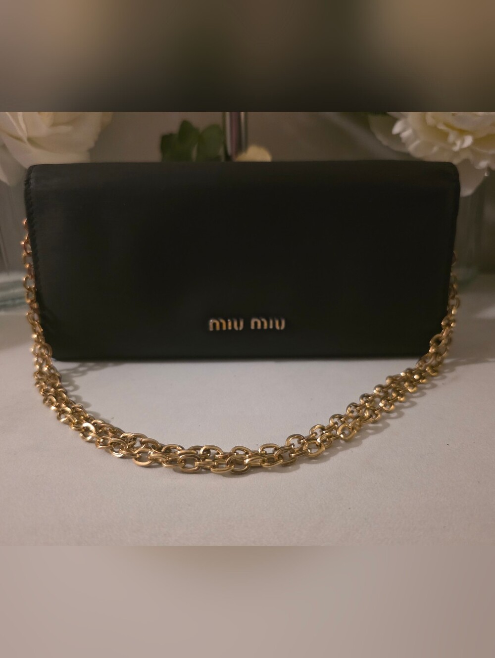Miu Miu Black Leather Bag / Wallet  with Gold Chain